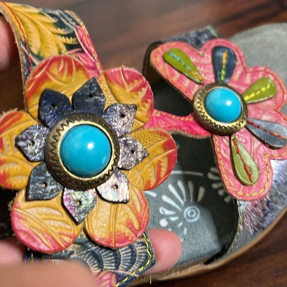 Spring Step L'Artiste Women's Agalla‎ Leather Sandals size 41 Floral Boho Artsy